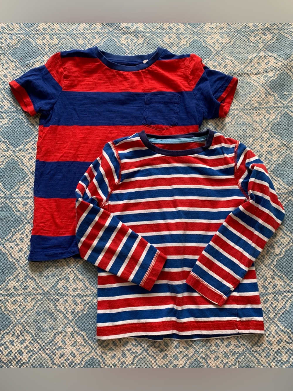 Mini Boden Kids Red & Blue Striped Tee Pair 5T